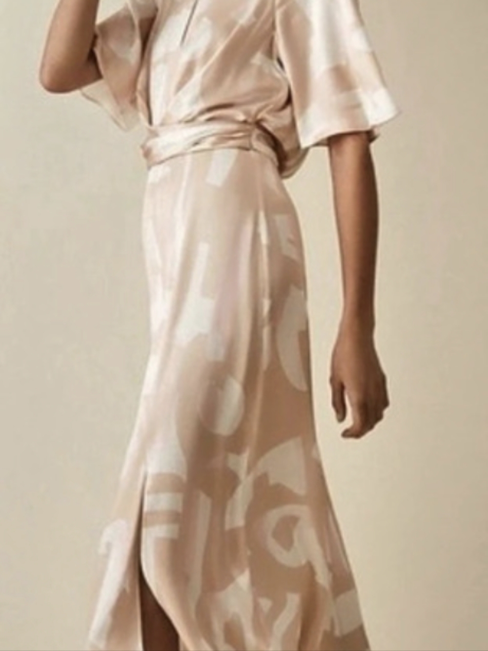 Reiss Arlo Half Sleeve Abstract Printed Midi Dress Pink & White Size 0